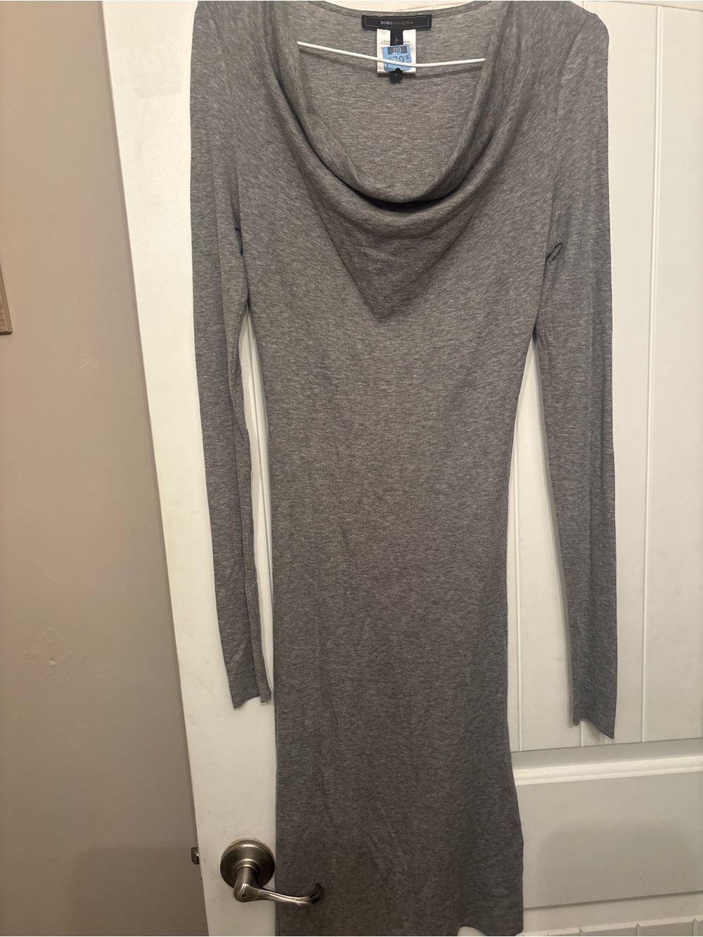 BCBGMaxAzria Gray Cowl Neck Long Sleeve Knit Dress